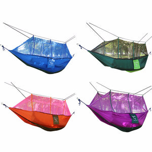 Double Hammock With Mosquito Mesh Garden Parachute Cloth Camping Leisure Hammocks(Blue/Green/Orange/Purple) Purple