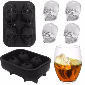 3D Silicone Skull Ice Cube Molds Whiskey Cocktail Ice Ball Ice Cream Mold Maker Tray Halloween Party Bar DIY Tool Black