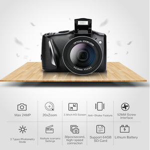 AMKOV CDR6 24MP 720P HD Digital Camera Camcorder Video Recorder w/ 20X Zoom, 3.5 Inches IPS Display