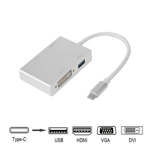 Cwxuan USB C Type C to HDMI VGA DVI USB3.0 Adapter 4in1 USB 3.1 USB-C Converter Cable for Laptop Macbook Google Chromebook Pixel