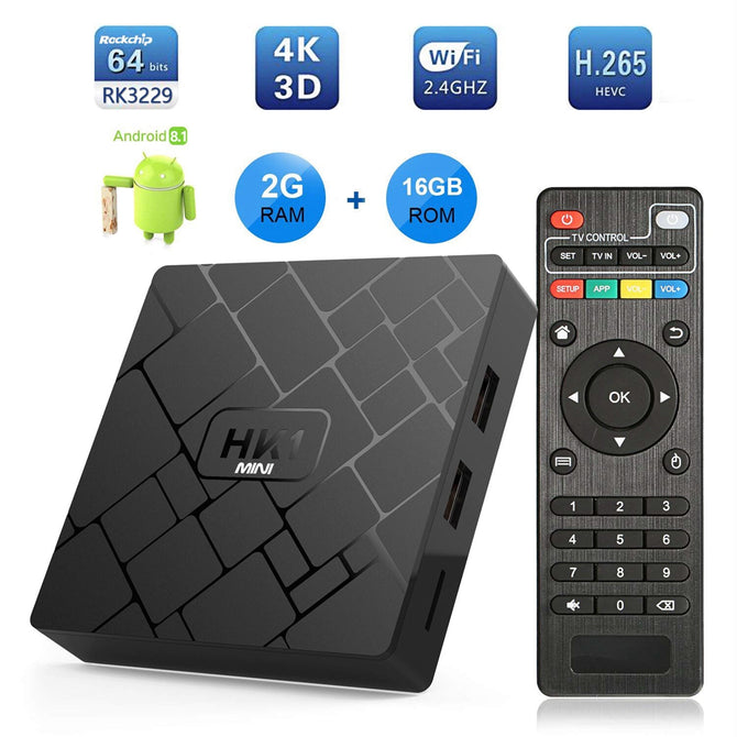 Android 8.1 Smart TV Player HK1mini rk3229 Chip 2B RAM, 16GB ROM, 4K Network Set-top Box US Plug