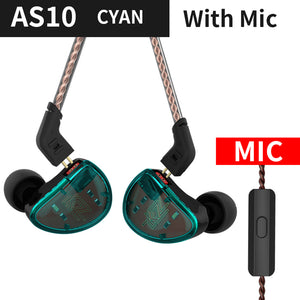 KZ AS10 5BA+5BA Active Noise Cancelling Sports Dynamic Hybrid Earphone, HIFI Stereo In-Ear Running Sport Earphone with Mic -Cyan