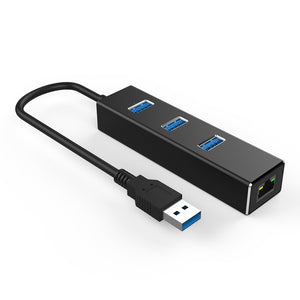 High Speed 3 Ports USB 3.0 Hub RJ45 Gigabit Ethernet LAN Wired Network Adapter Converter For Windows Mac Black