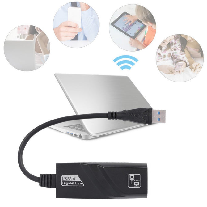 SuperSpeed USB 3.0 To RJ45 Gigabit Network Card Adapter Wired Lan For MacBook USB 3.0 Hub With Ethernet Adapter Black