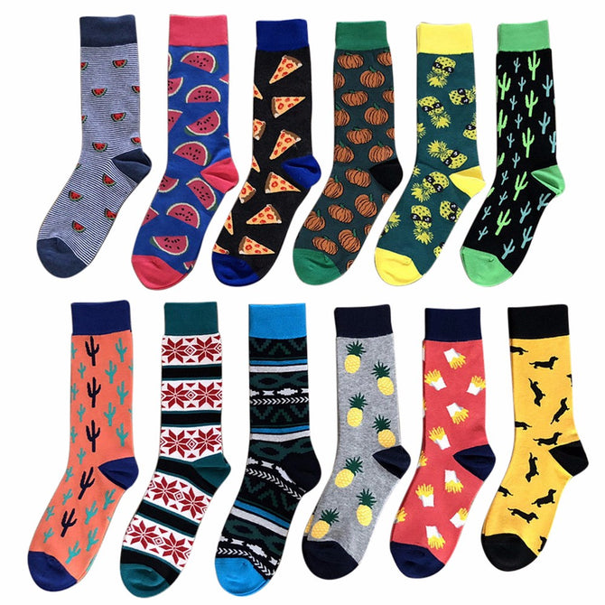 Fashion Unique Jacquard Socks For Men, Japanese Harajuku Creative Cartoon Cotton Hip Hop Funny Socks (10 Pairs) Multi