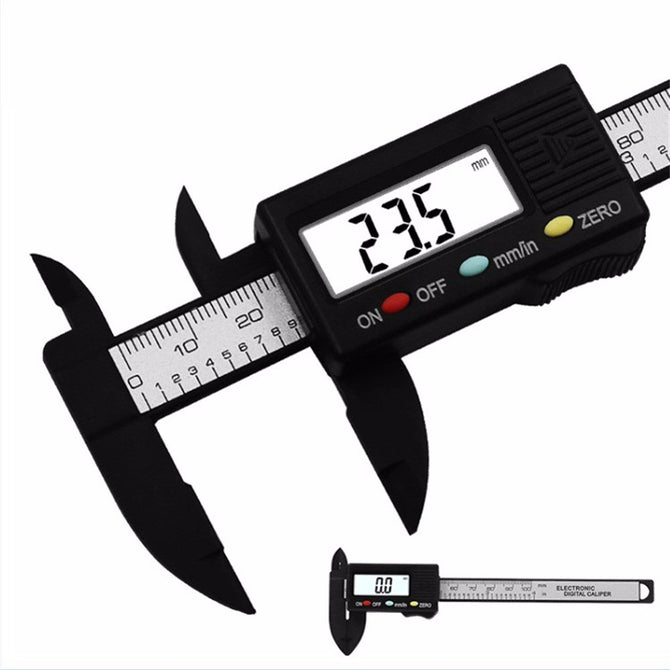 Carbon Fiber Plastic 0-100mm Electronic Digital Caliper, Vernier Caliper, LCD Micrometer Measuring Tool - Type 2 Black