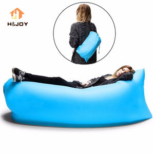 Lazy Fast Inflatable Sofa Camping Outdoor Air Sleep Sofa Banana Shape Beach Lay Bag Couch Portable Big Living Room Bed Sky Blue