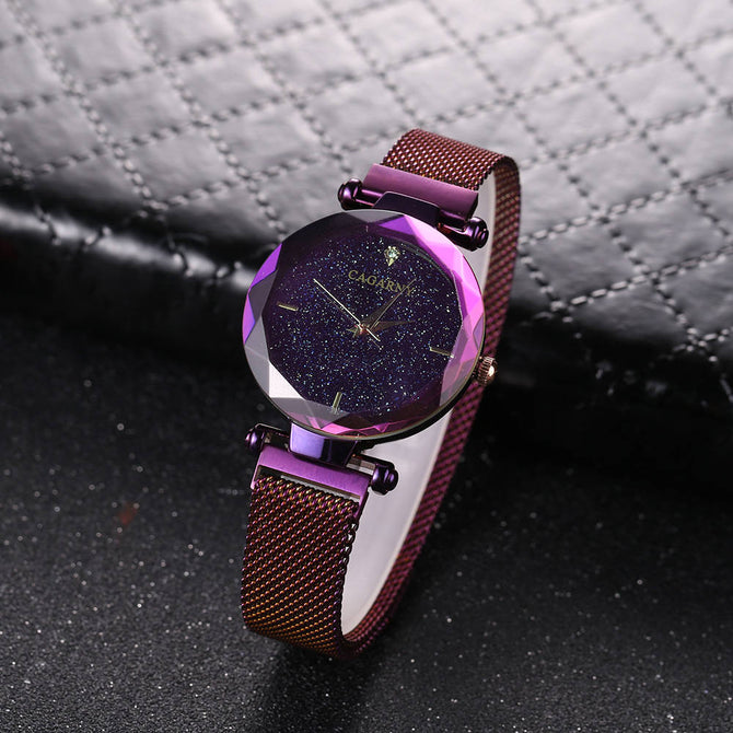 CAGARNY 6877 Fashion Women's Quartz Watch with Stainless Steel Woven Mesh Strap - Purple