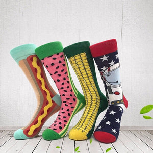 Fashion Men\'s Cotton Socks, Colorful Jacquard Art Socks, Hit Color Dot Crew Happy Socks (4 Pairs / Random Color) Multi