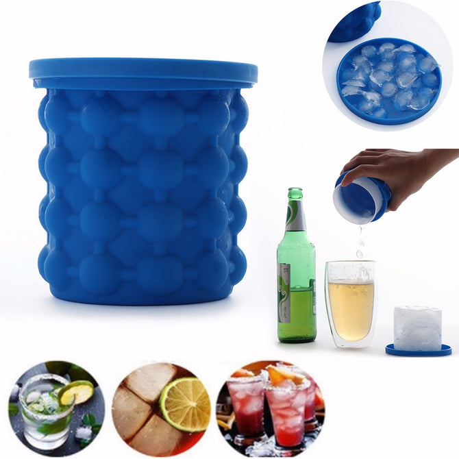 Ice Genie Ice Cubes Maker Kitchen Tools Irlde Genie Ice Cream Tubs Drink Holder Bottles-Large Blue