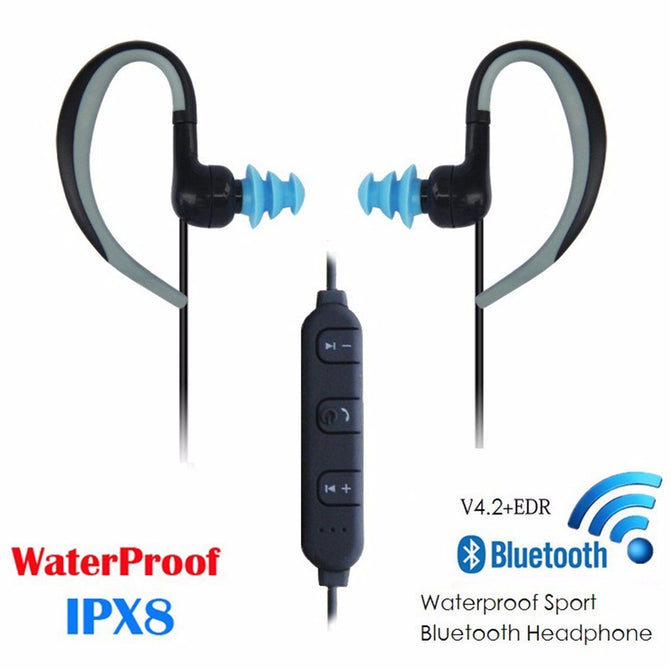 IPX8 Waterproof Bluetooth Headphones For Swimming Wireless Stereo Headset With Microphone Bass Sports Running Earphones Blue
