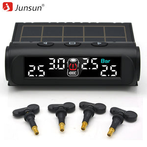 Junsun TPMS Tire Pressure Monitoring System, Solar Charge VA HD Digital LCD Screen Auto Wireless Alarm with Build-in 4 Sensors