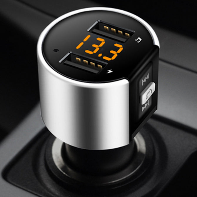 Car Bluetooth Hands-free Kit w/ FM Transmitter, Cigarette Lighter Dual USB Charger, Battery Voltage Detection, U Disk MP3 Player