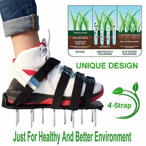 Grass Spiked Gardening Walking Revitalizing Lawn Aerator Sandals Shoes Garden Cultivator 1 Pair (Green)