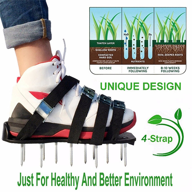 Grass Spiked Gardening Walking Revitalizing Lawn Aerator Sandals Shoes Garden Cultivator 1 Pair (Green)