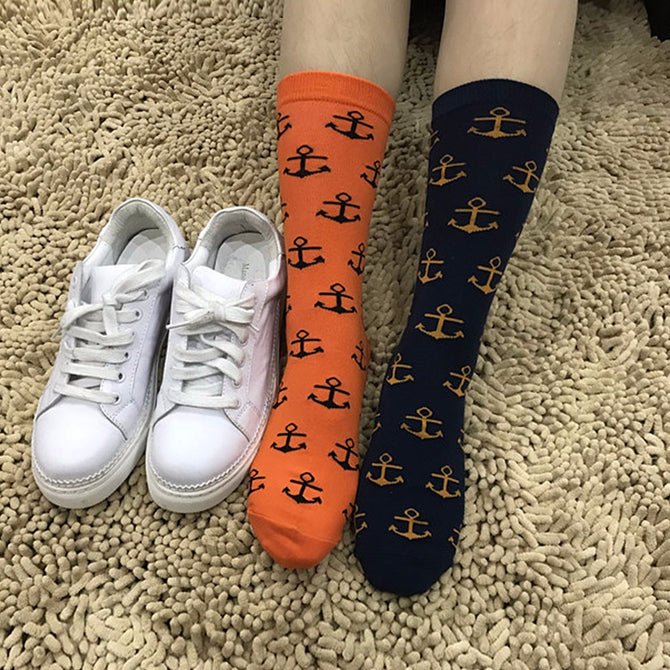 5 Pairs Creative Moustache Jigsaw Pattern Multicolor Mens Socks, Fashion Casual Cotton Crew Socks For Men Couple Multi