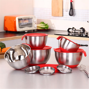 Ingredients Standby Bowls Mixing Bowl Stainless Steel Salad Mixer Kitchen Cooking Tool With A Cover With A Planer Red