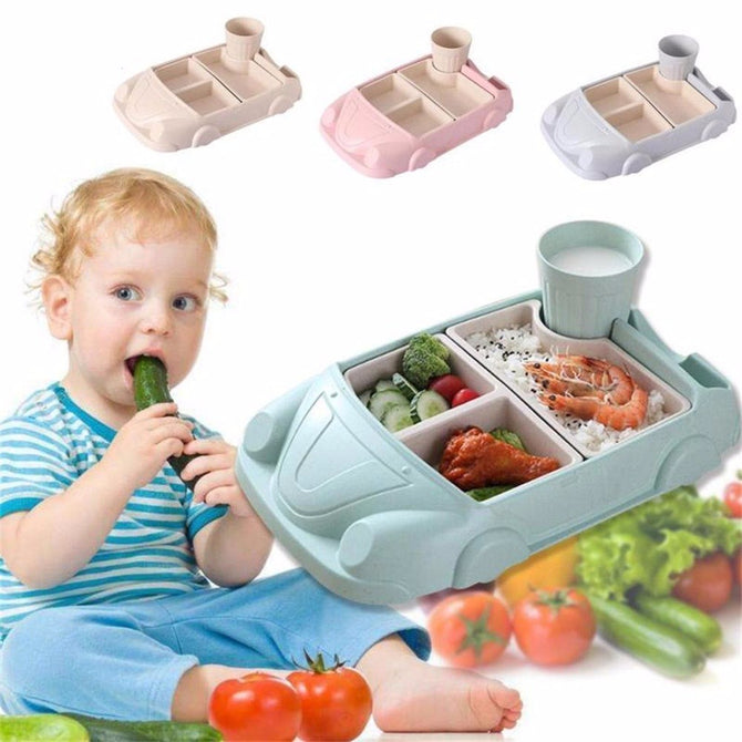 Baby Food Containers Bamboo Fiber Training Dishes Baby Feeding Set Car Shape Bowl Cup Plate Sets Children Tableware Pink