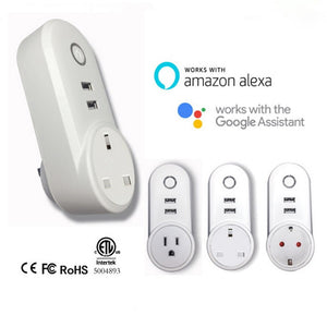 Alexa Voice WiFi Smart Home Switch Socket APP Mobile Phone Telecontrol Timing UK Plug Socket EU Plug/White