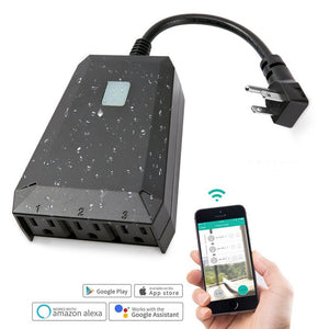1 In 3 Out Outdoor WiFi Smart Plug Outlet Wireless Socket Remote Control Switch US Plug US Plug/Black