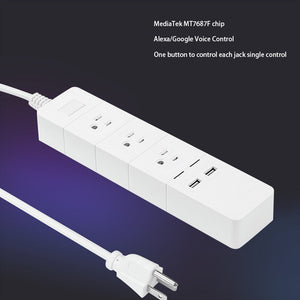 Smart Power Strip 3 AC Outlets 2 USB Ports Plug Sockets WiFi Wireless For Alexa Google Voice Control US/EU/UK Plug EU Plug/White