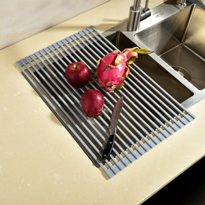 Square Rollable Stainless Steel Dish Drying Rack, Over the Sink Dish Drying Rack, Collapsible Dish Drainer for Kitchen