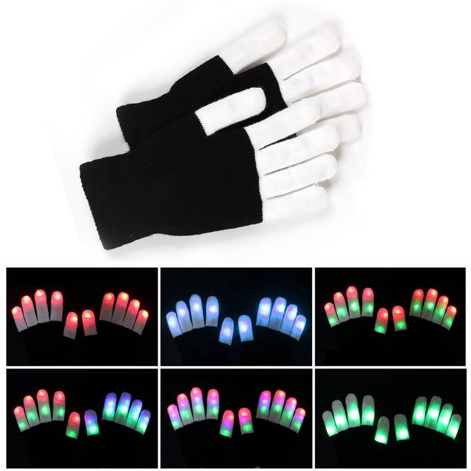 JIAWEN 7-Mode LED Finger Lighting Flashing Glow Mittens Gloves, Festive Supplies (1 Pair)