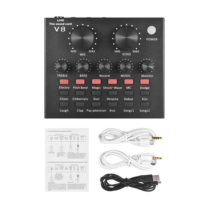 External Audio Mixing Sound Card w/ USB Audio Interface with Multiple Sound Effects