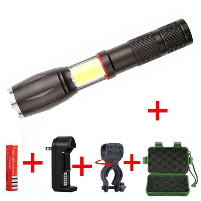 ESAMACT Led Flashlight Torch Hidden COB Design Flash Light Tail Magnet Design Outdoor Lighting for Camping Hunting - Black