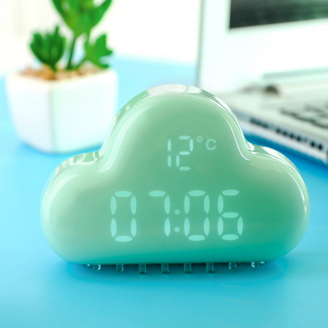 Cloud Shape LED Alarm Clock with Temperature Display - Green