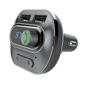New T19 Car Bluetooth Speakerphone Car Charger Car Bluetooth MP3 Player Mobile Phone Charger Dual USB Ports - Gray