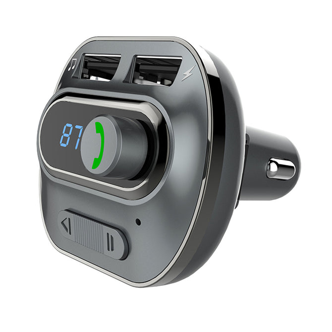 New T19 Car Bluetooth Speakerphone Car Charger Car Bluetooth MP3 Player Mobile Phone Charger Dual USB Ports - Gray