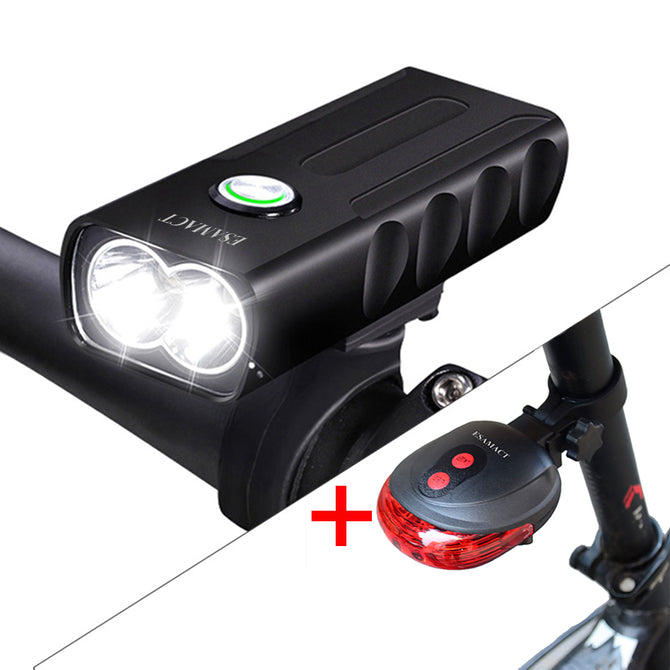 ESAMACT Dual T6 18650 Bike Front Light & Bicycle Rear COB Light Headlight Taillight