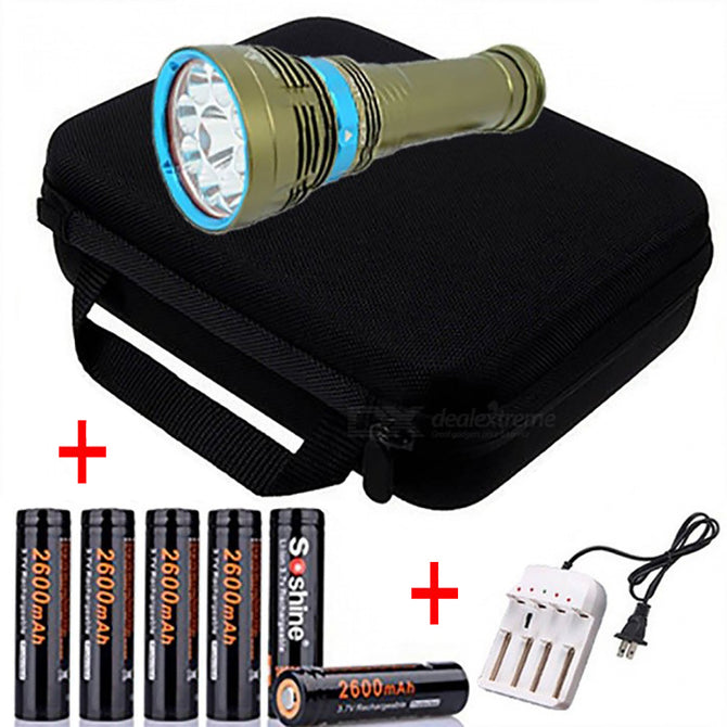 AIBBER TONE High Power 18000 Lumens LED Flashlight, 18650 XM-L2 U2 9-LED Underwater 100m Diving Light Lamp