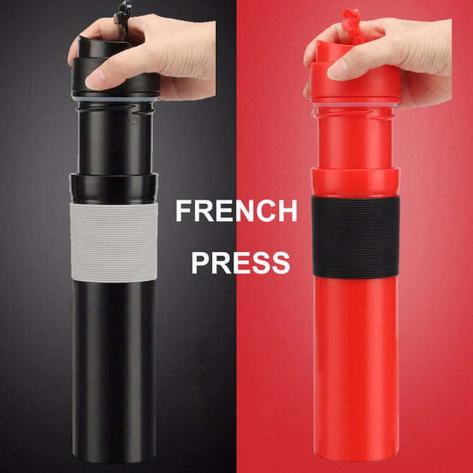 300ml Portable French Press Coffee Maker Stainless Steel Double Wall Mug Filtration Water Isolation Tea Coffee Cup Black