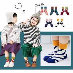 Cotton Diagonal Stripes Patchwork Color Baby Kids Children Socks For 1-12 Years Old Girls Boys (5 Pairs) Multi/7-9T