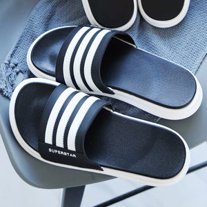 Summer Fashion Strip Design PVC Men Slipper Beach Sandals, Casual Platform Male Slipper Flip Flops Green/43