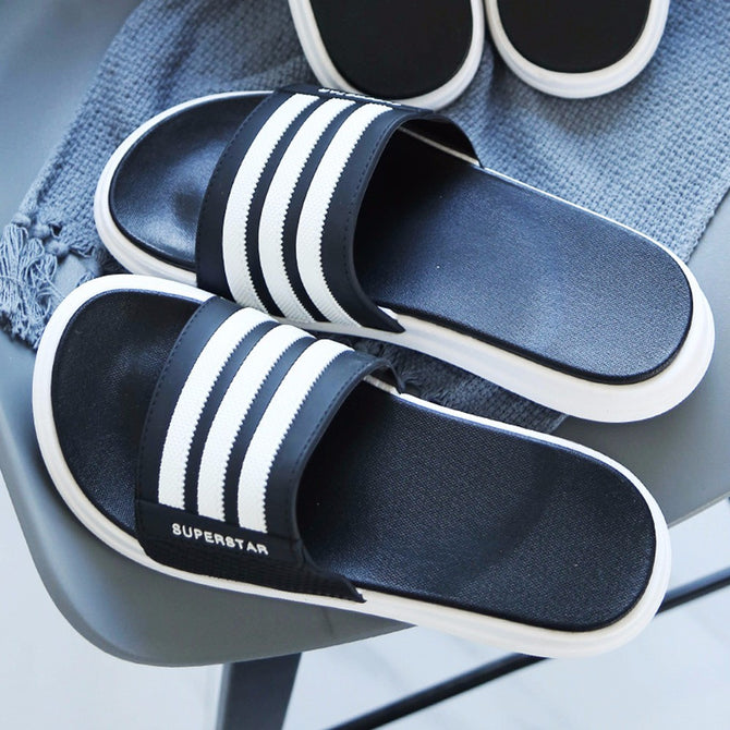 Summer Fashion Strip Design PVC Men Slipper Beach Sandals, Casual Platform Male Slipper Flip Flops Green/43