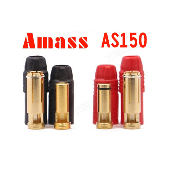 2 Sets Amass AS150 Gold Plated 7mm Male/Female Banana Plugs with Housings for High Voltage Battery - Red + Black