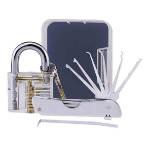 HakkaDeal Transparent Padlock + Folding Knife, Unlocking Tool Set