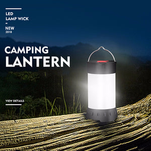 Outdoor 18650 Lithium Battery Powered Emergency Lantern Light, Rechargeable Camping Tent Hanging Light 5W/Black