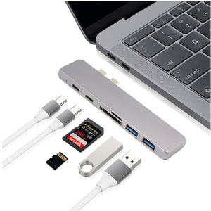 Measy Dual Ports USB C Hub To HDMI Adapter, 4K Thunderbolt 3 USB Type-C Hub with TF SD Slot PD for MacBook Pro 2017- Gray