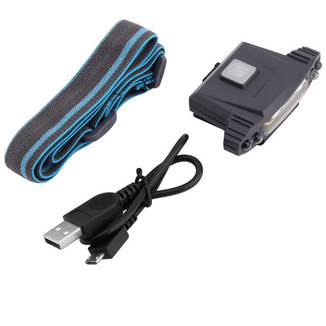 Portable New COB Smart Sensor Clip-On Hat Lamp, USB Rechargeable Headlamp Head Light For Night Fishing Camping White/Black