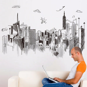 Modern Tall Buildings Wall Stickers PVC DIY Sketch Mural Art Decor For Living Room Company Office Home Decoration