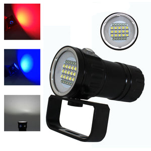 ESAMACT LED Dive Flashlight Multifunction Diving White Red Blue Light 3 Modes IPX8 Waterproof Underwater 80m Torch