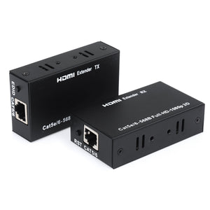 HDMI HD RX TX Extenders 60m Network Cat 5e / 6 Cable Expander Signal Amplifiers Set - Black