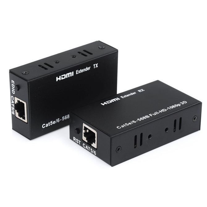 HDMI HD RX TX Extenders 60m Network Cat 5e / 6 Cable Expander Signal Amplifiers Set - Black