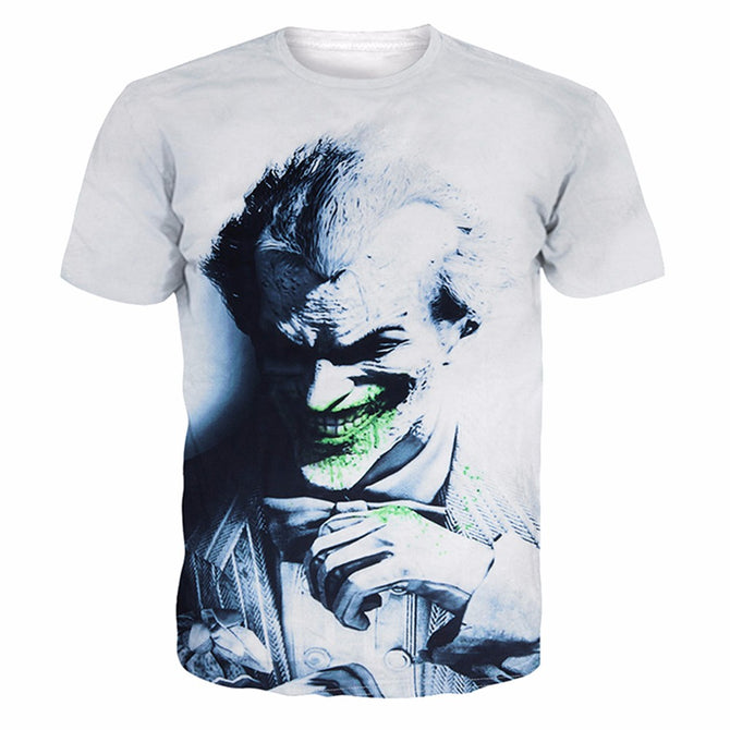 2018 Summer Men\'s Suicide Squad 3D Clown T Shirt Printed Tops Round Neck Short Sleeve T Shirts For Men White/L