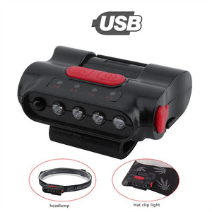 Rechargeable Headlight LED Headlamp Fishing Lamp Hunting Lantern Clip Lamp Sensor Headlights USB Charging White/Black