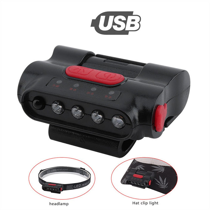 Rechargeable Headlight LED Headlamp Fishing Lamp Hunting Lantern Clip Lamp Sensor Headlights USB Charging White/Black